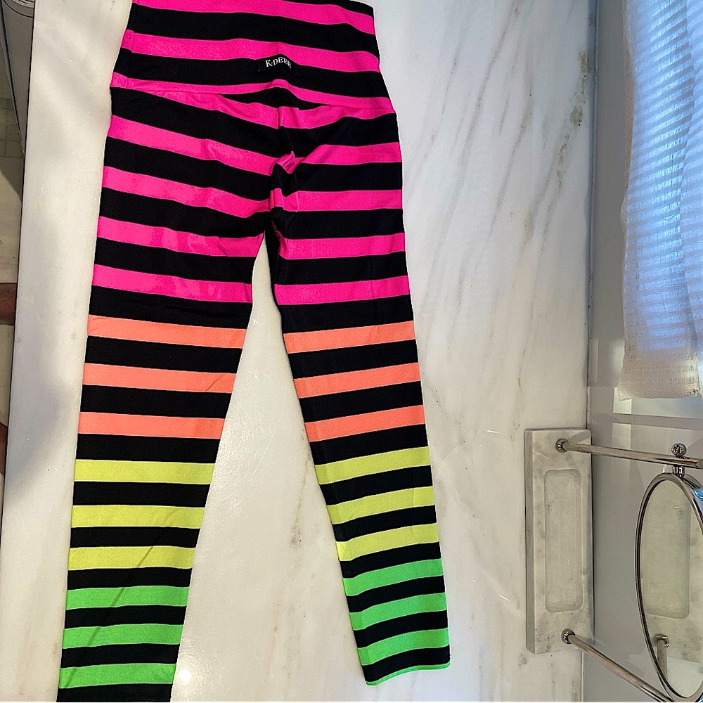 K Deer Alexis leggings Stripe Ombre Neon Pink Green Yellow Black K-Deer small S